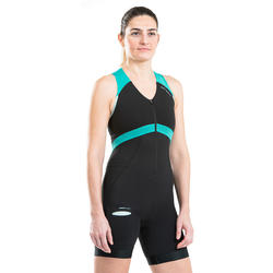 Sieviešu īso distanču triatlonu tērps, melns/zaļš