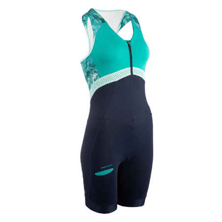 Mornarsko modra in zelena ženska triatlonska obleka za kratke razdalje