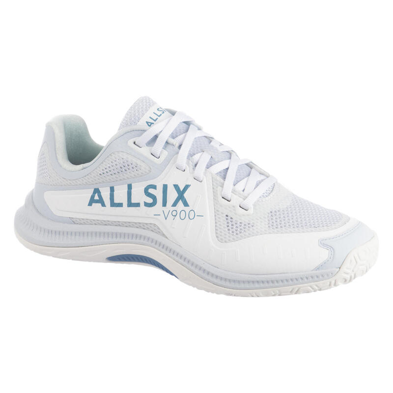 Chaussures de volley-ball pour joueuse experte, blanches, grises et bleues