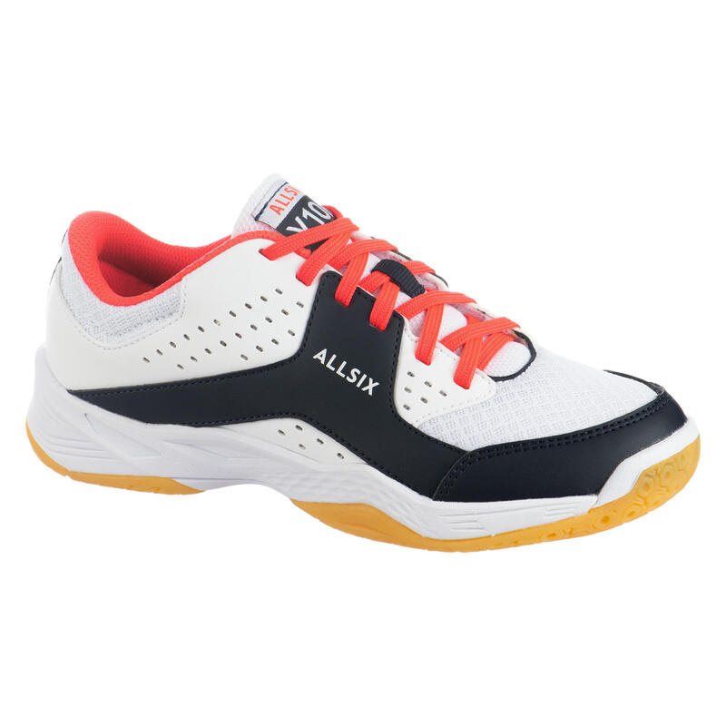 Chaussures de volley-ball enfant à lacets blanches, bleues et roses