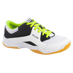 Chaussures de volley-ball enfant à lacets blanches, noires et jaunes