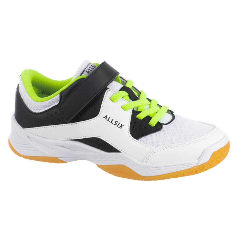 Chaussures de volley-ball enfant à scratch blanches, noires et jaunes
