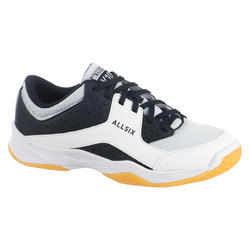 Volleybalschoenen voor dames V100 wit, blauw en grijs