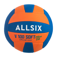 Ballon de volley-ball V100 SOFT 230-250g orange bleu pour les 10-14 ans