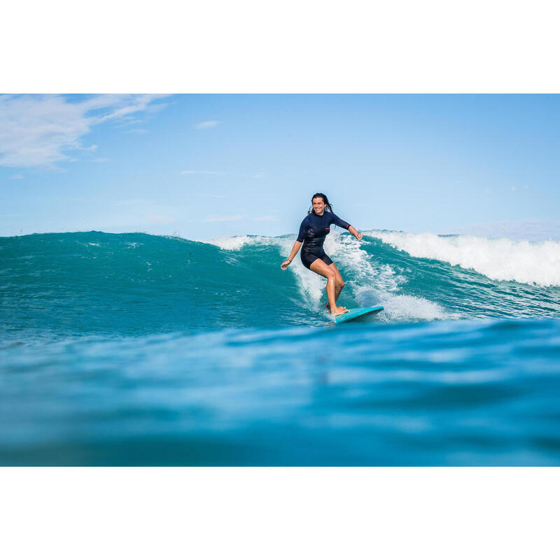 Fato calções de surf mulher 500 WAKU fecho costas manga curta
