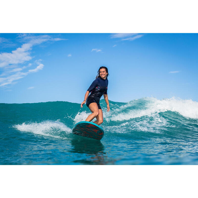 Fato calções de surf mulher 500 WAKU fecho costas manga curta