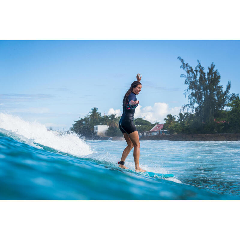 Fato calções de surf mulher 500 WAKU fecho costas manga curta