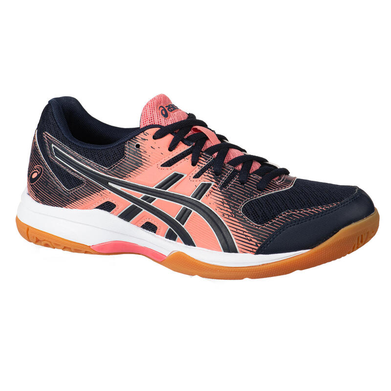 Chaussures de BADMINTON et SPORTS INDOORS femme Gel Rocket 9 Marine Goyave.