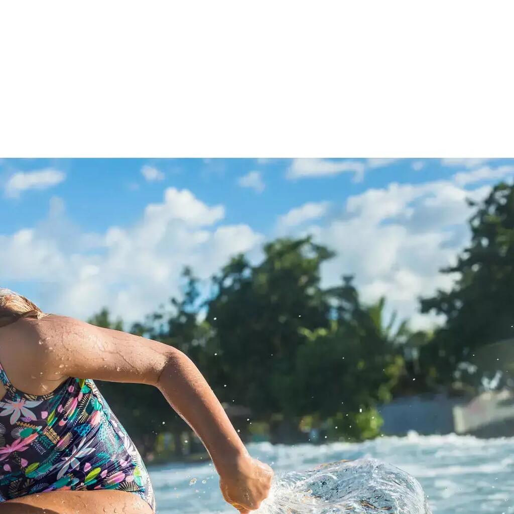 Maillot de bain 1 pièce rayé Fille - 100 Hanalei bleu rose