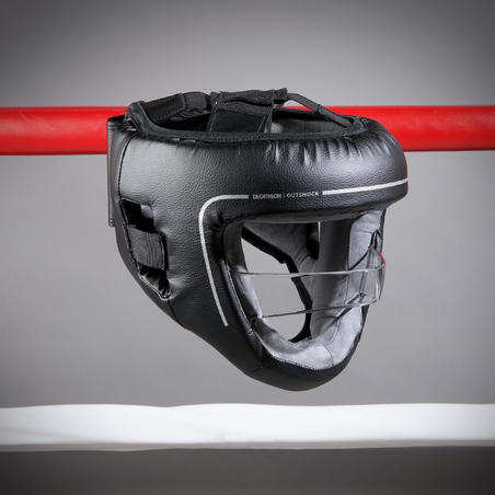 Шлем боксёрский для взрослых 100 со встроенной защитой лица (с бампером) чёрный