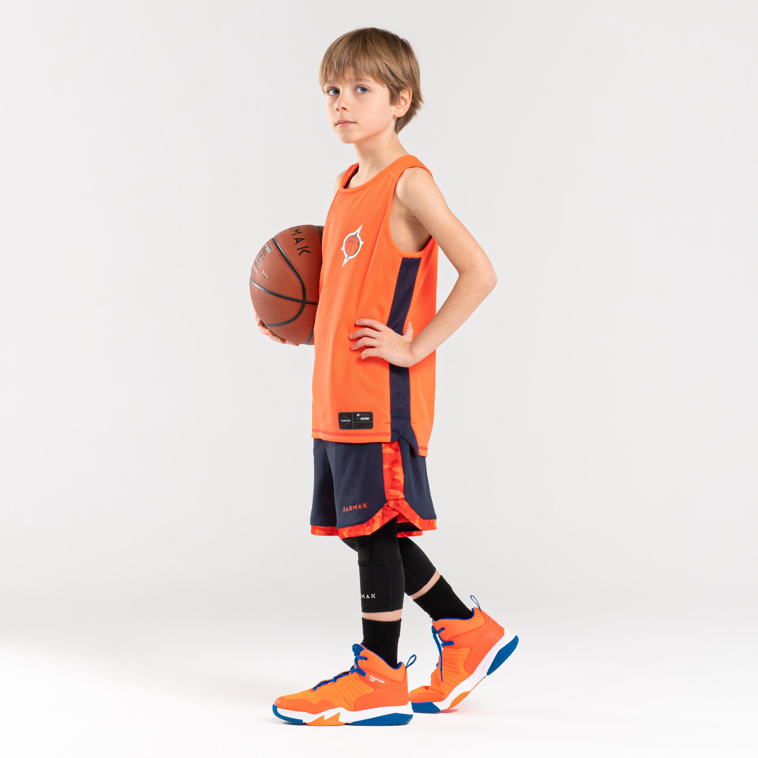 Boys'/Girls' Intermediate Reversible Basketball Shorts SH500R - Navy/Orange 6/7
