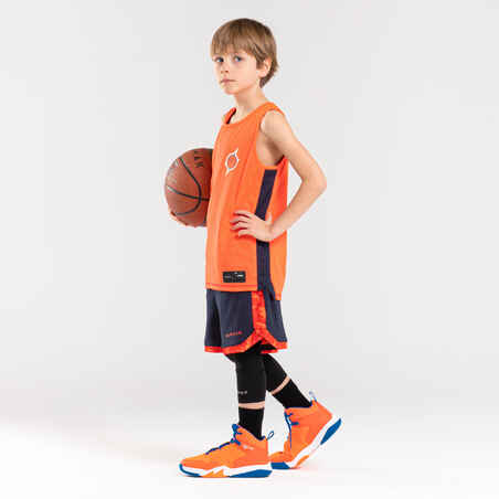 Boys'/Girls' Intermediate Reversible Basketball Shorts SH500R - Navy/Orange