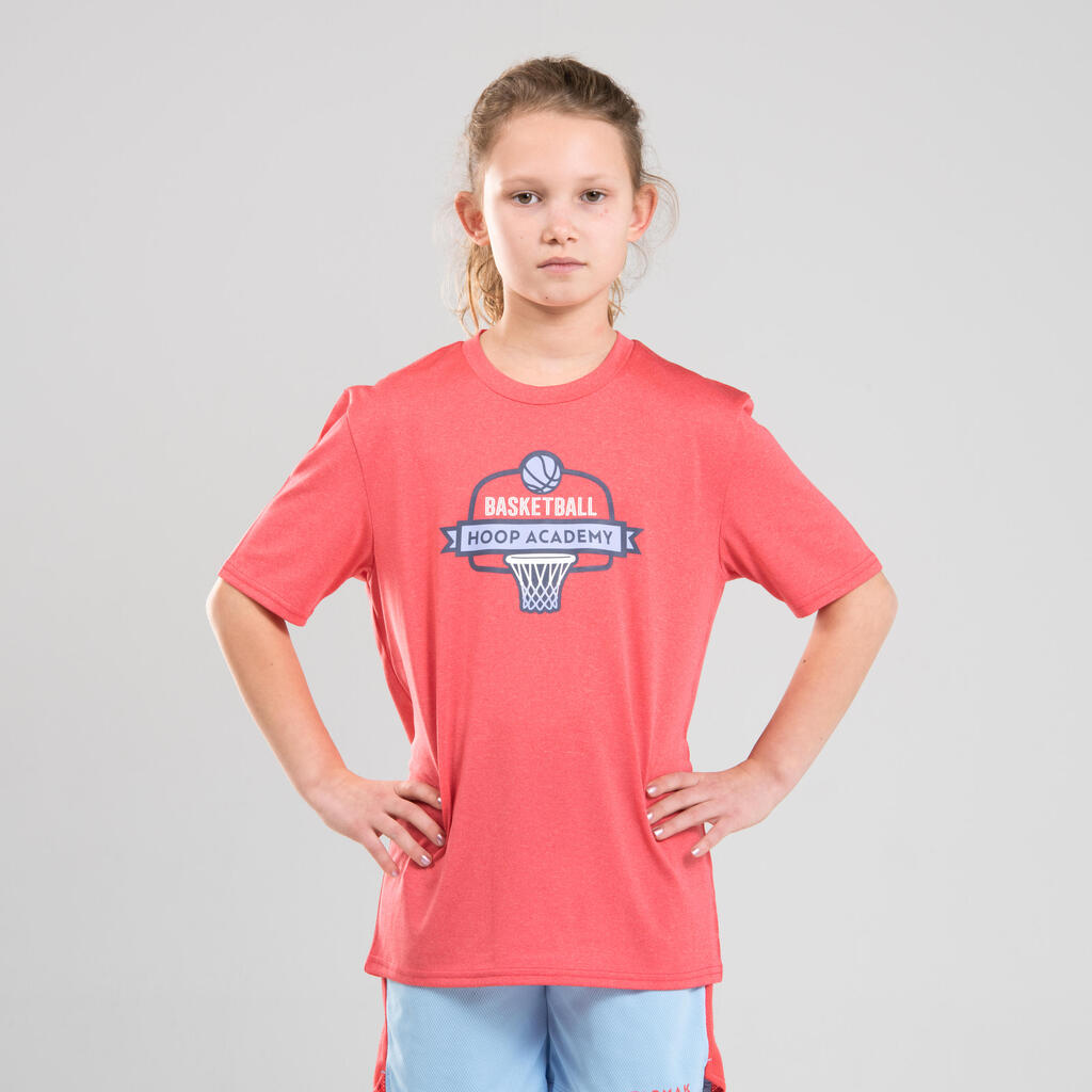 Basketballshirt TS500 Druckmotiv Korb Kinder rosa