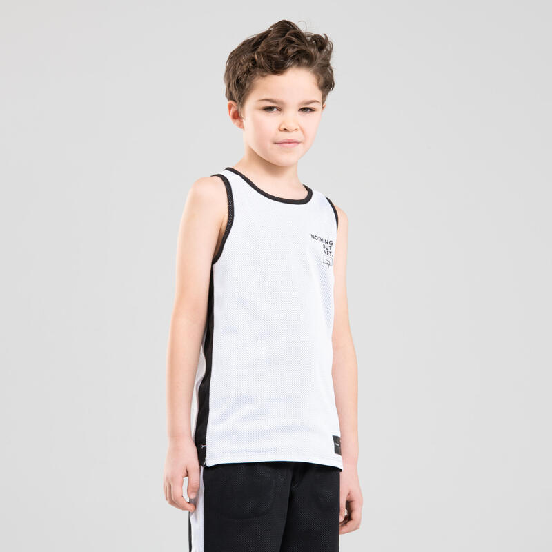 MAILLOT SANS MANCHE DE BASKETBALL REVERSIBLE GARCON/FILLE NOIR BLANC NOTH T500R