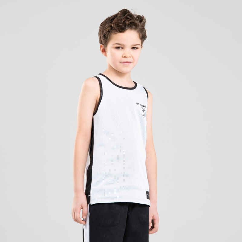 Kids' Reversible Sleeveless Basketball Jersey T500R - Black/White Noth