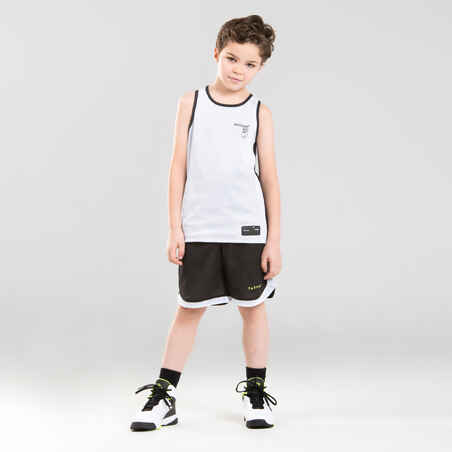 Kids' Reversible Sleeveless Basketball Jersey T500R - Black/White Noth