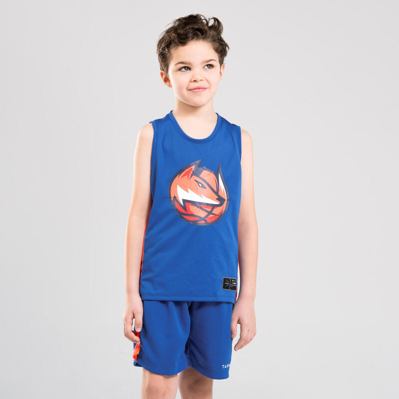 MAILLOT SANS MANCHE BASKETBALL GARCON/FILLE CONFIRME(E) BLEU ORANGE FOX T500