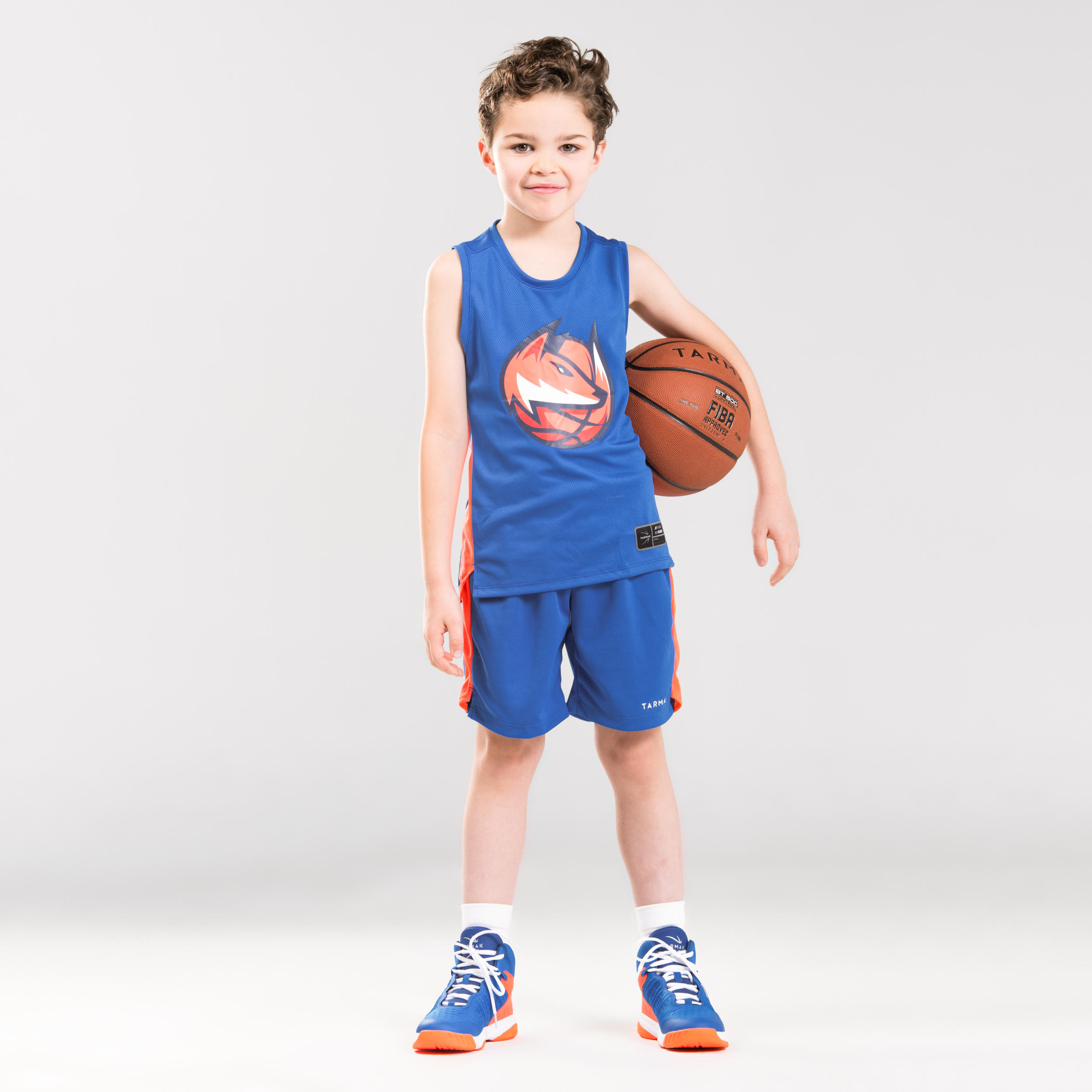 Boys'/Girls' Intermediate Sleeveless Basketball Jersey T500 - Blue/Orange Fox 4/9