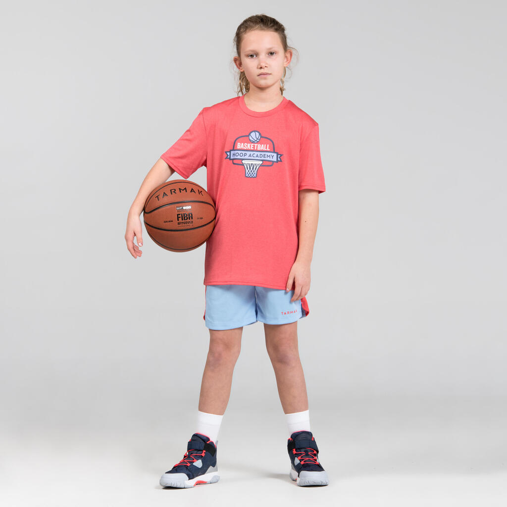 Basketballshirt TS500 Druckmotiv Korb Kinder rosa