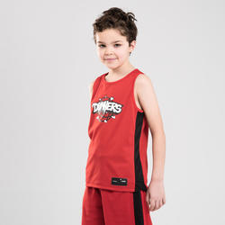 MAILLOT SANS MANCHE DE BASKETBALL REVERSIBLE GARCON/FILLE NOIR ROUGE DUNKE T500R