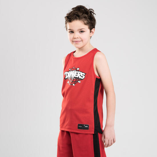 MAILLOT SANS MANCHE DE BASKETBALL REVERSIBLE GARCON/FILLE NOIR ROUGE DUNKE T500R