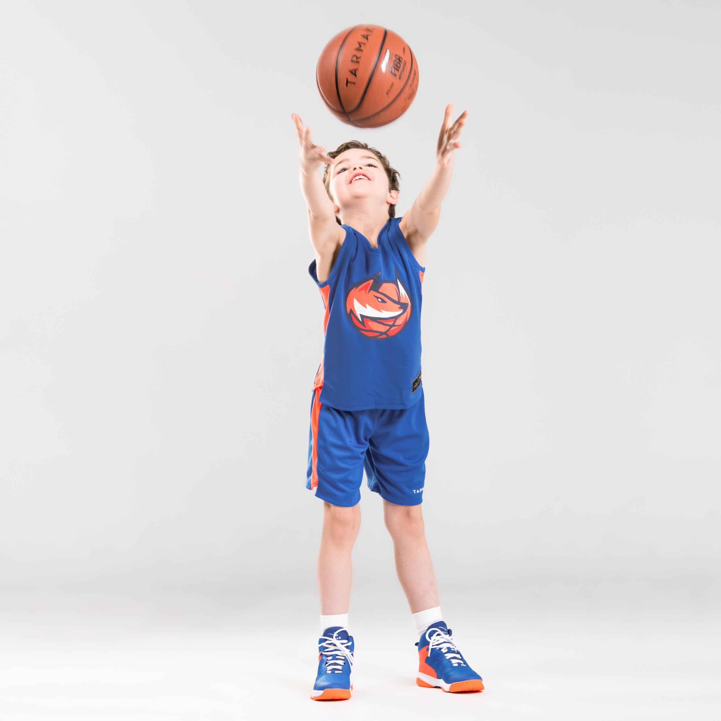 Boys'/Girls' Intermediate Sleeveless Basketball Jersey T500 - Blue/Orange Fox 6/9