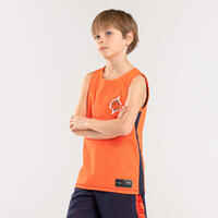 Basketballtrikot ärmellos wendbar T500R Kinder marineblau/orange