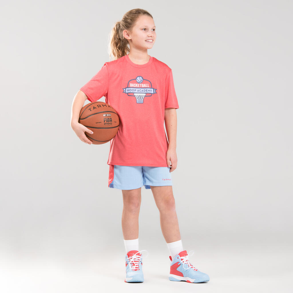 Basketballshirt TS500 Druckmotiv Korb Kinder rosa