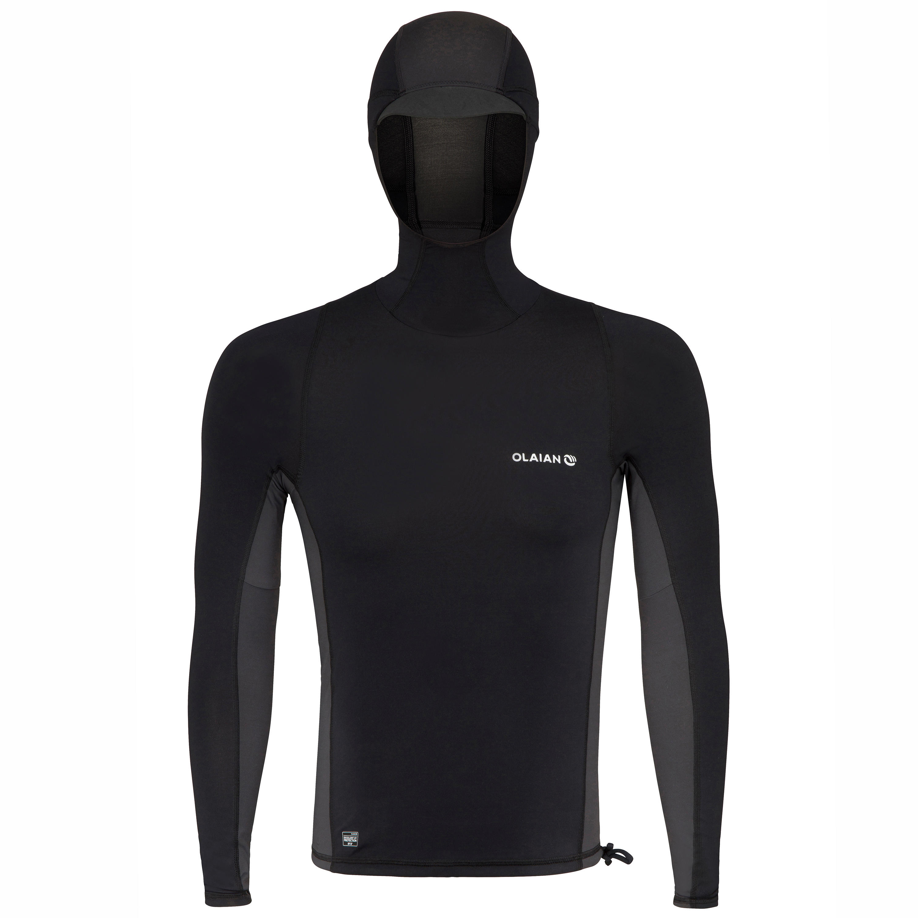 Men s Surfing UV Protection Top T Shirt with Hood 500 Black