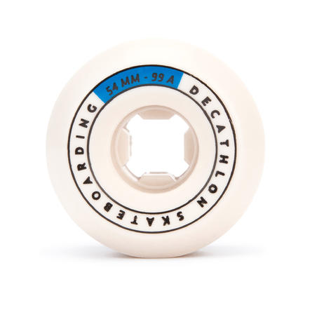 JEU DE 4 ROUES DE SKATEBOARD COULEUR IVOIRE FORME CONIQUE TAILLE 54mm, 99A.