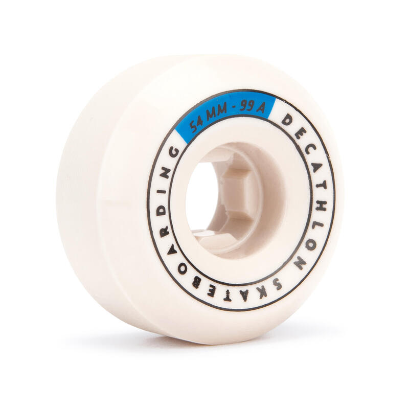 JEU DE 4 ROUES DE SKATEBOARD COULEUR IVOIRE FORME CONIQUE TAILLE 54mm, 99A.