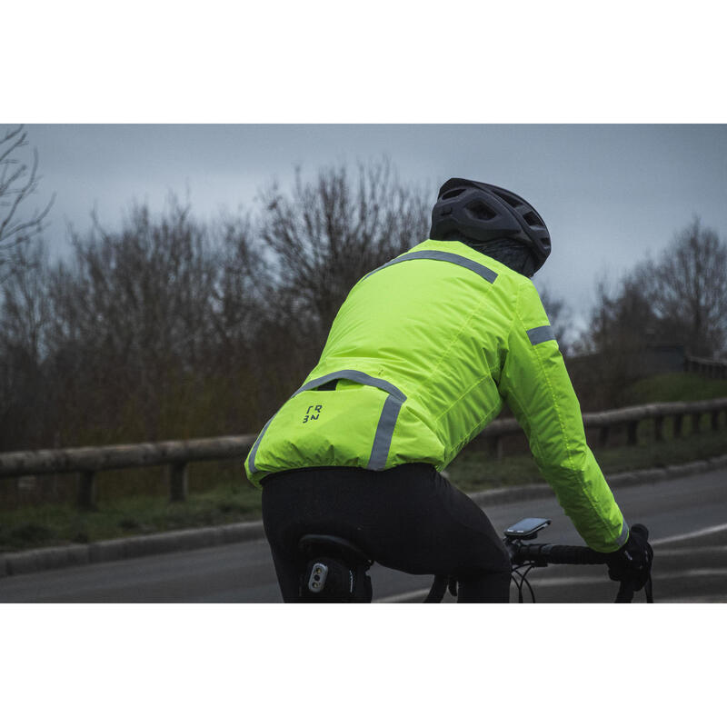 Veste vélo route manches longues coupe-pluie homme - RC120 visible EN1150