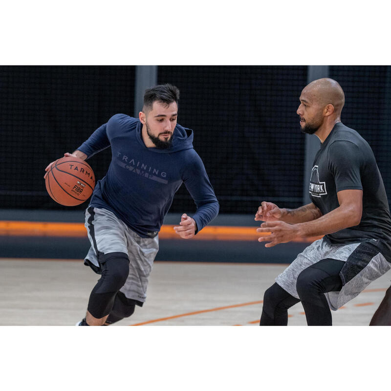 Basketbal shooting shirt met lange mouwen en capuchon TS500LS marineblauw