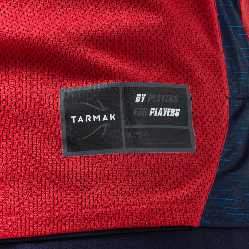 Camiseta de baloncesto reversible Adulto Tarmak T500 azul rojo