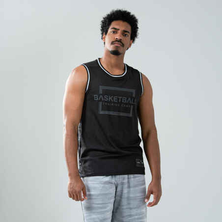חולצת כדורסל/ גופיית T500R דו צדדית לגברים - אפור/שחור