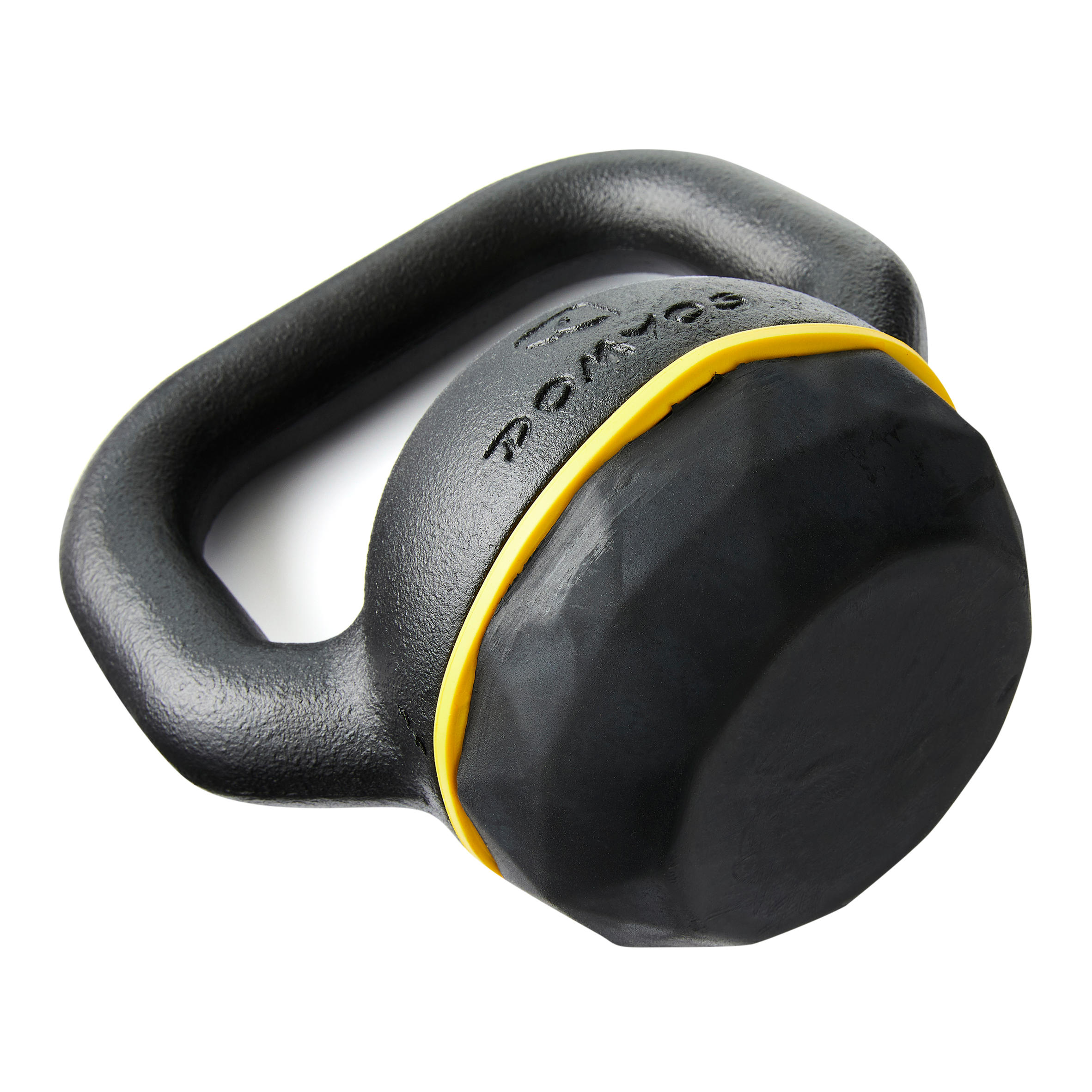 Gym Kettlebell, 12kg, Complete Workout, Ergonomic Grip - Black and Yellow