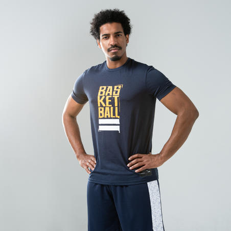 T-SHIRT / MAILLOT DE BASKETBALL HOMME TS500 BLEU/JAUNE STREET