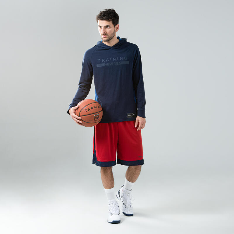 Basketbal shooting shirt met lange mouwen en capuchon TS500LS marineblauw