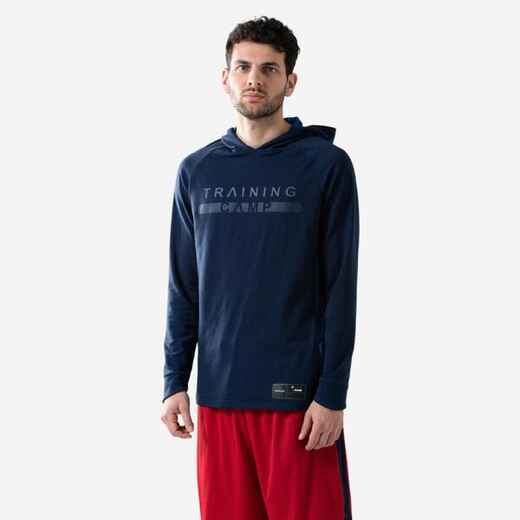 
      Long-Sleeved Hooded Basketball T-Shirt TS500LS - Navy
  