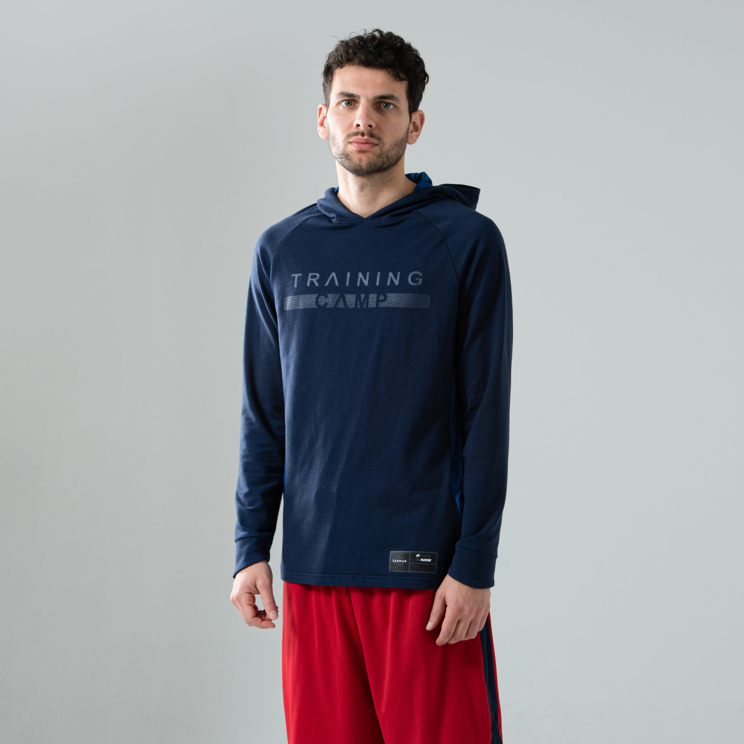 TARMAK Long-Sleeved Hooded Basketball T-Shirt TS500LS - Navy