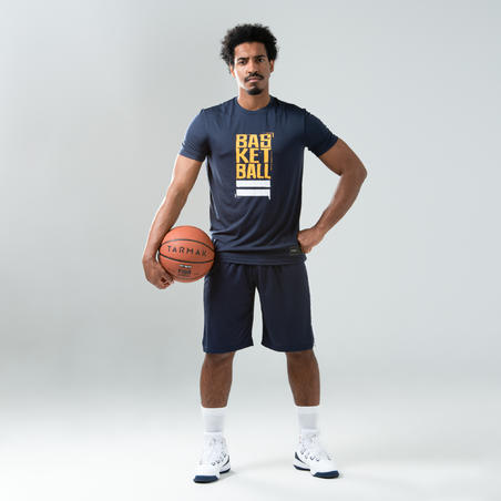 T-SHIRT / MAILLOT DE BASKETBALL HOMME TS500 BLEU/JAUNE STREET