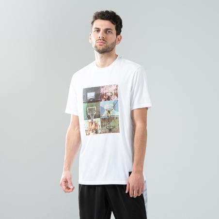 Чоловіча футболка 500 для баскетболу - Біла з принтом