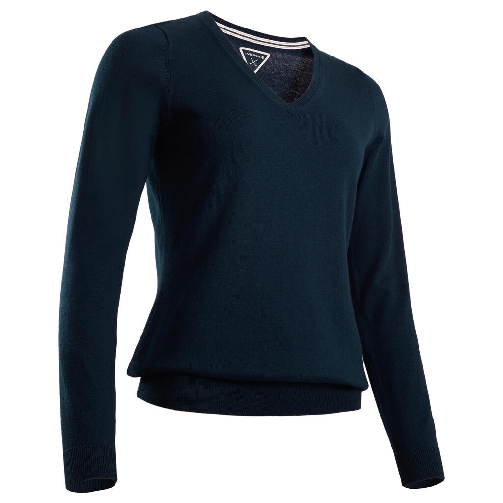 Women's golf V-neck pullover MW500 navy blue