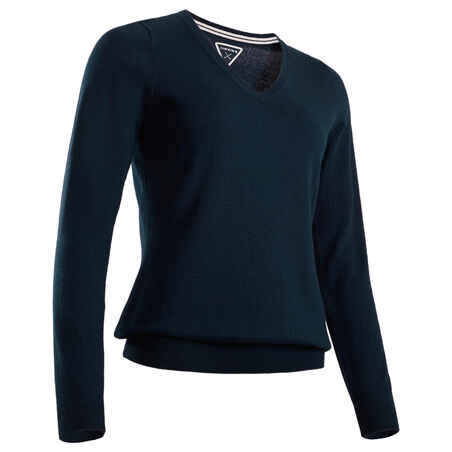 Women's golf V-neck pullover MW500 navy blue