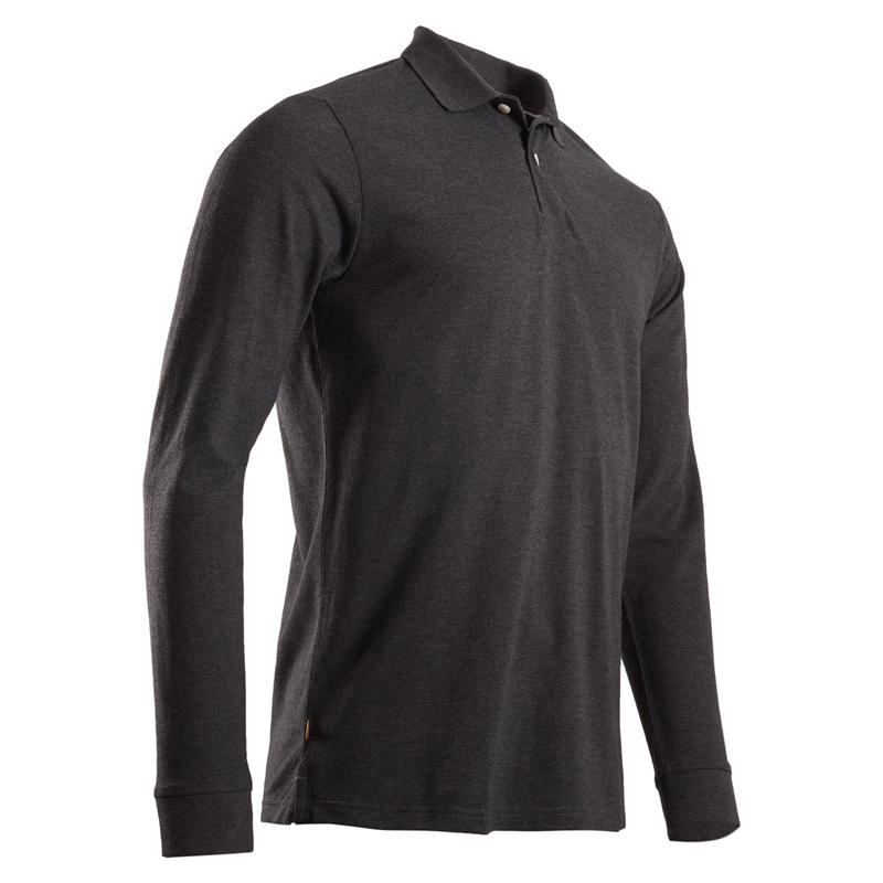 Polo Golf Hombre Negro Jaspeado Manga Larga Inesis Golf