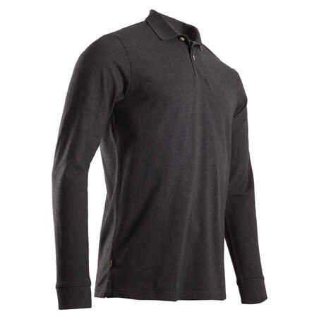 Men’s long-sleeved golf polo shirt MW500 mottled grey