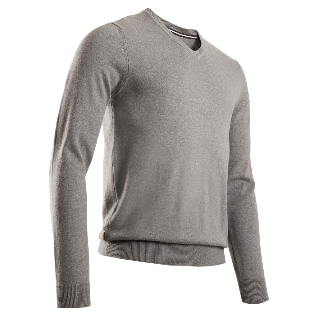 Men's golf V-neck pullover MW500 - hazelnut