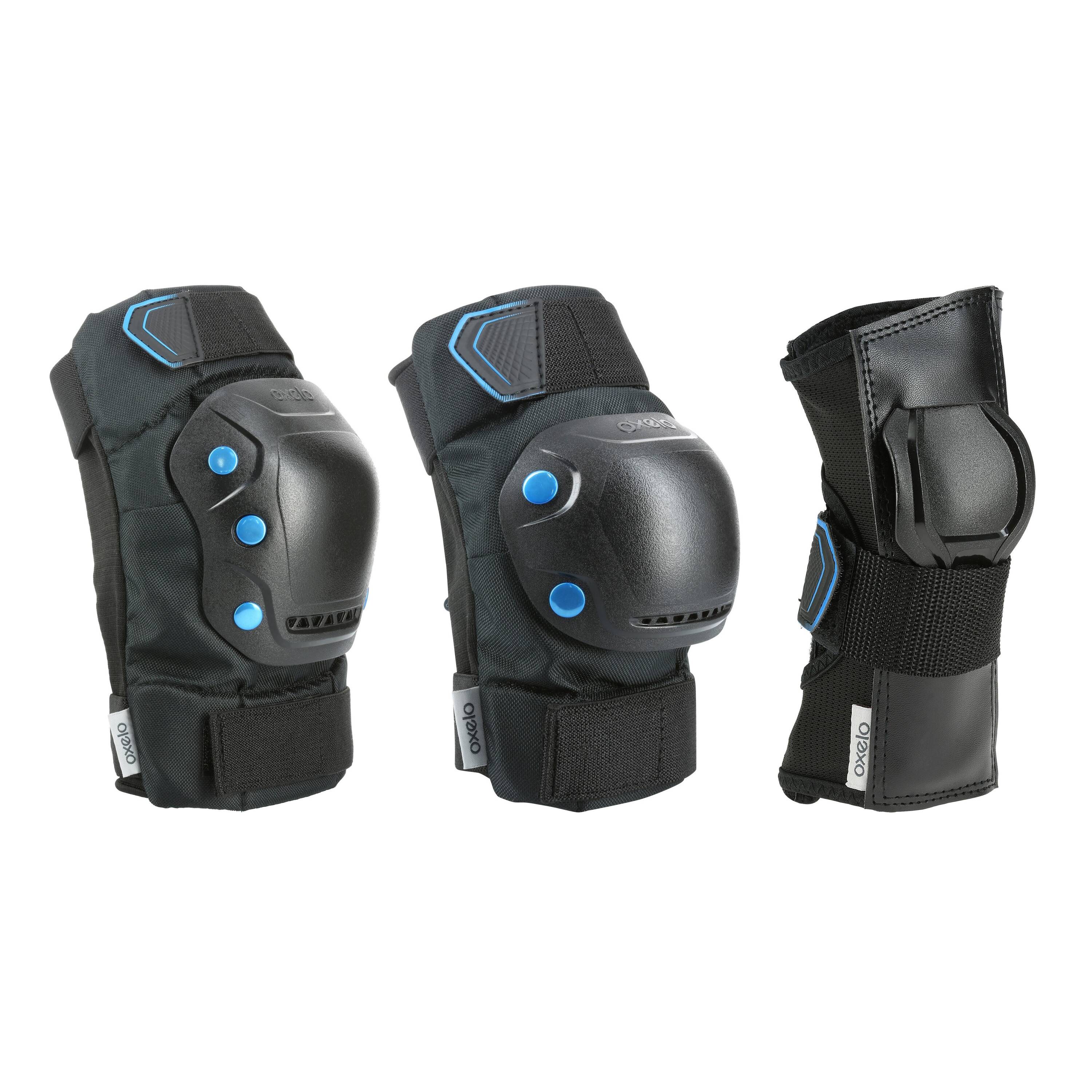 Adult Inline Skate Protection Gear Fit500 set of 3-Pieces - Black/Blue -  1