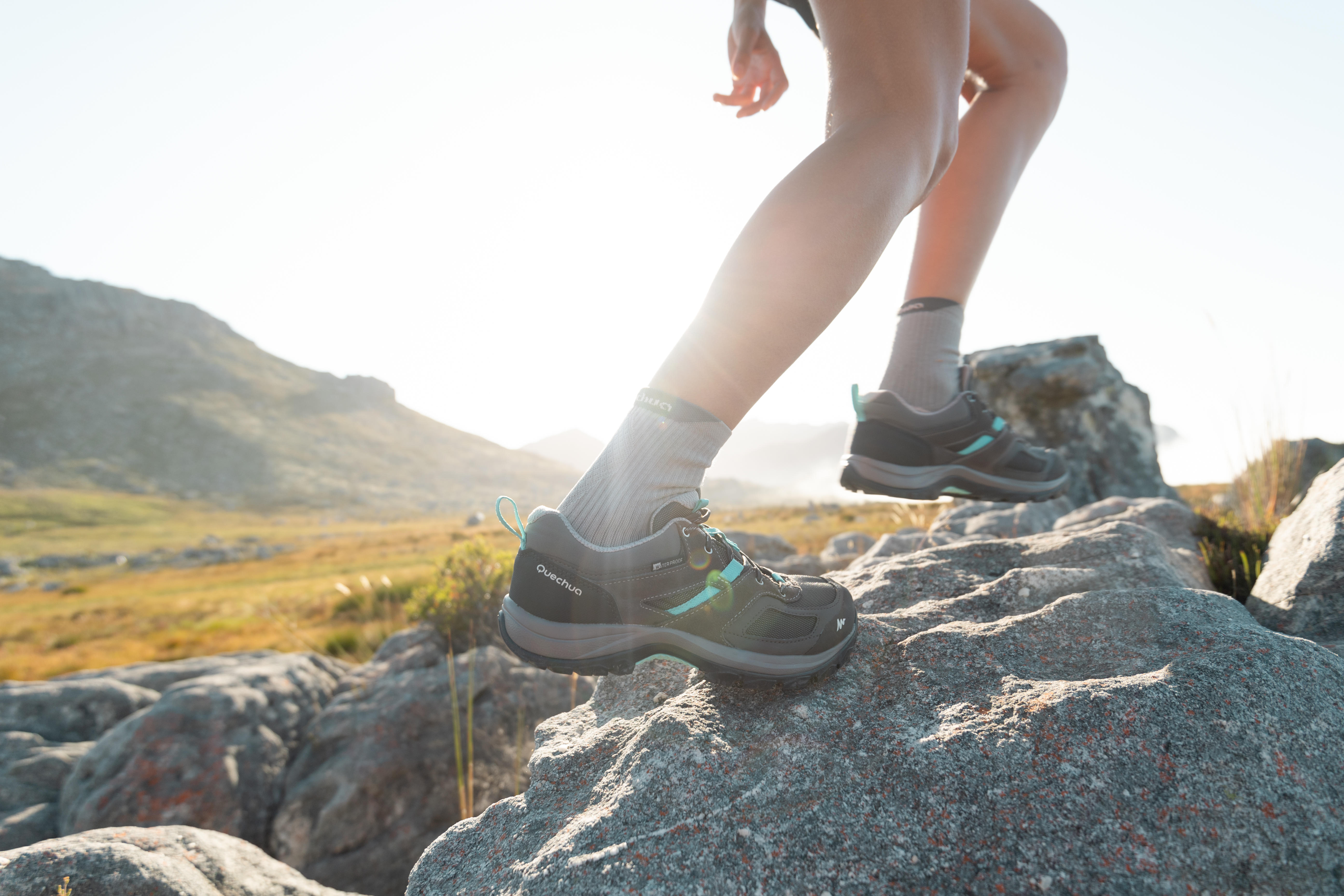 Women’s Waterproof Hiking Shoes – MH 100 Grey/Blue - QUECHUA
