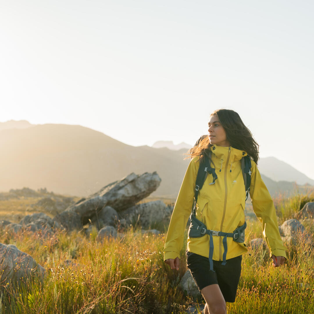 yellow hiking jacket
